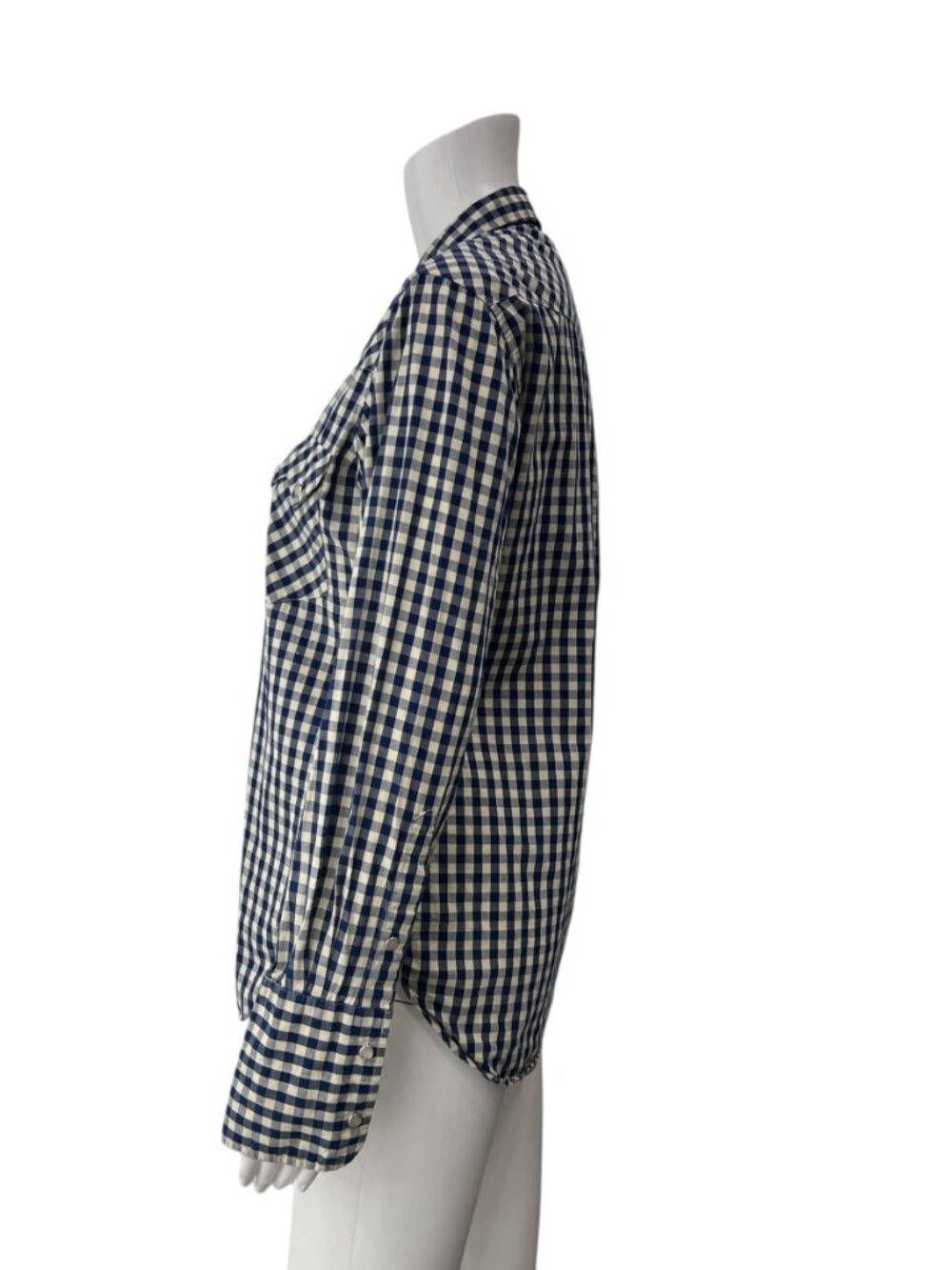 Nili Lotan Beige Navy Check Plaid Button Down Blouse Shirt size Medium - Picture 5 of 7